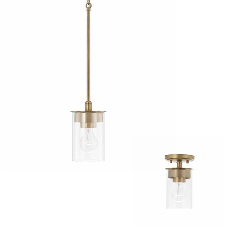 Mason 1-light Convertible Mini Pendant/ Semi-Flush Mount - Aged Brass