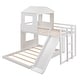 preview thumbnail 5 of 26, Wooden Twin over Full Bunk Bed, Treehouse Style Loft Bed with Playhouse, Ladder, Slide & Guardrail, Kids' Bedroom Furniture