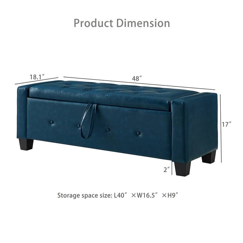 Tufted Faux Leather Storage Ottoman Bench for Bedroom, Living Room & Hallway, 48" Multifunctional Upholstered End of Bed Bench
