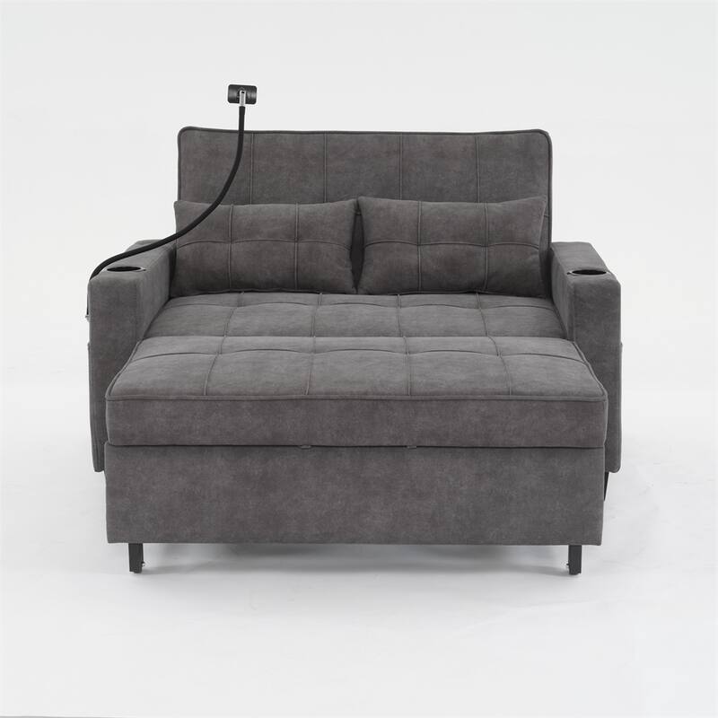 3-in-1 Pull Out Convertible Sleeper Chair w/ USB Ports,Wear Resistant