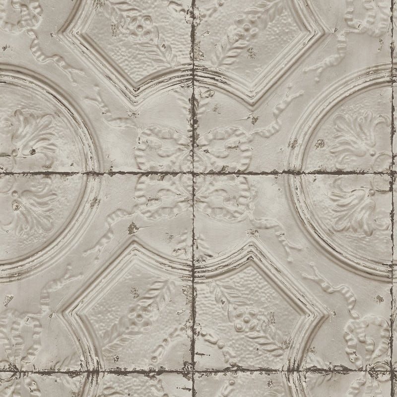 Chesapeake Susanna Taupe Vintage Tin Tile Wallpaper - 20.5in x 396in x 0.025in