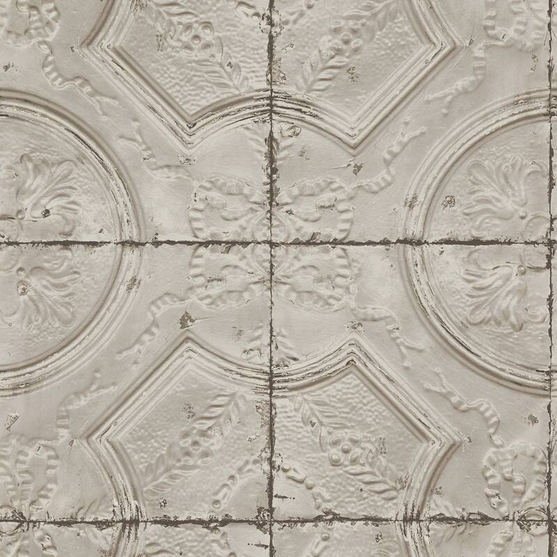 Chesapeake Susanna Taupe Vintage Tin Tile Wallpaper - 20.5in x 396in x 0.025in