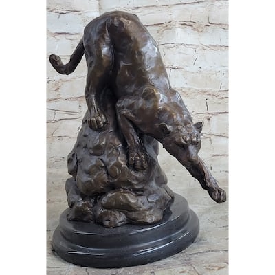 Signed Barye African Wild Cat Jungle Lion Bronze Statue Sculpture Figurine Art