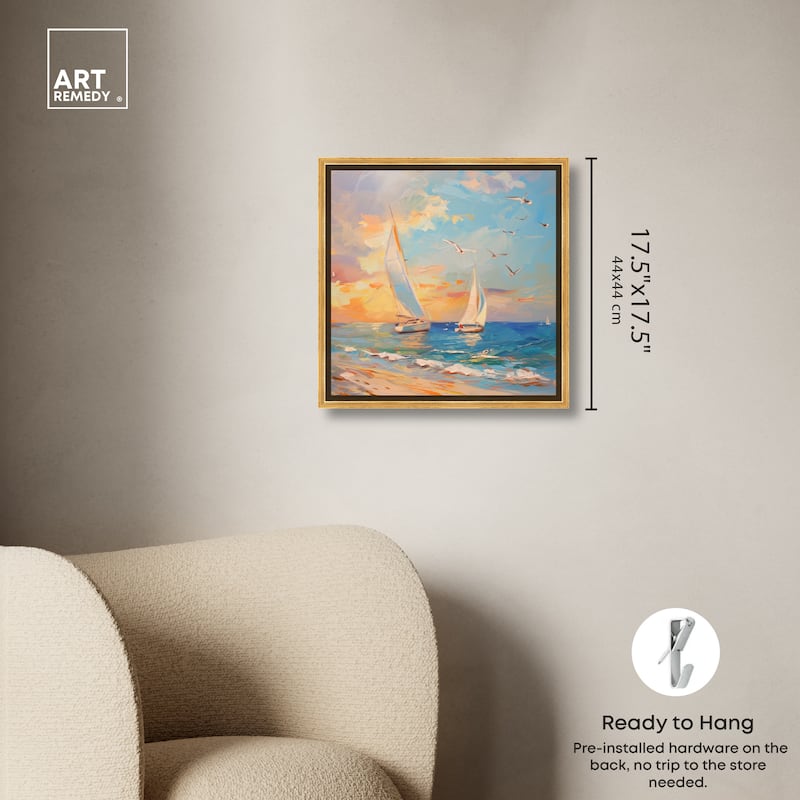 Art Remedy Sailboats In The Sunset Framed Sailing 1 Piece Canvas Wall Art