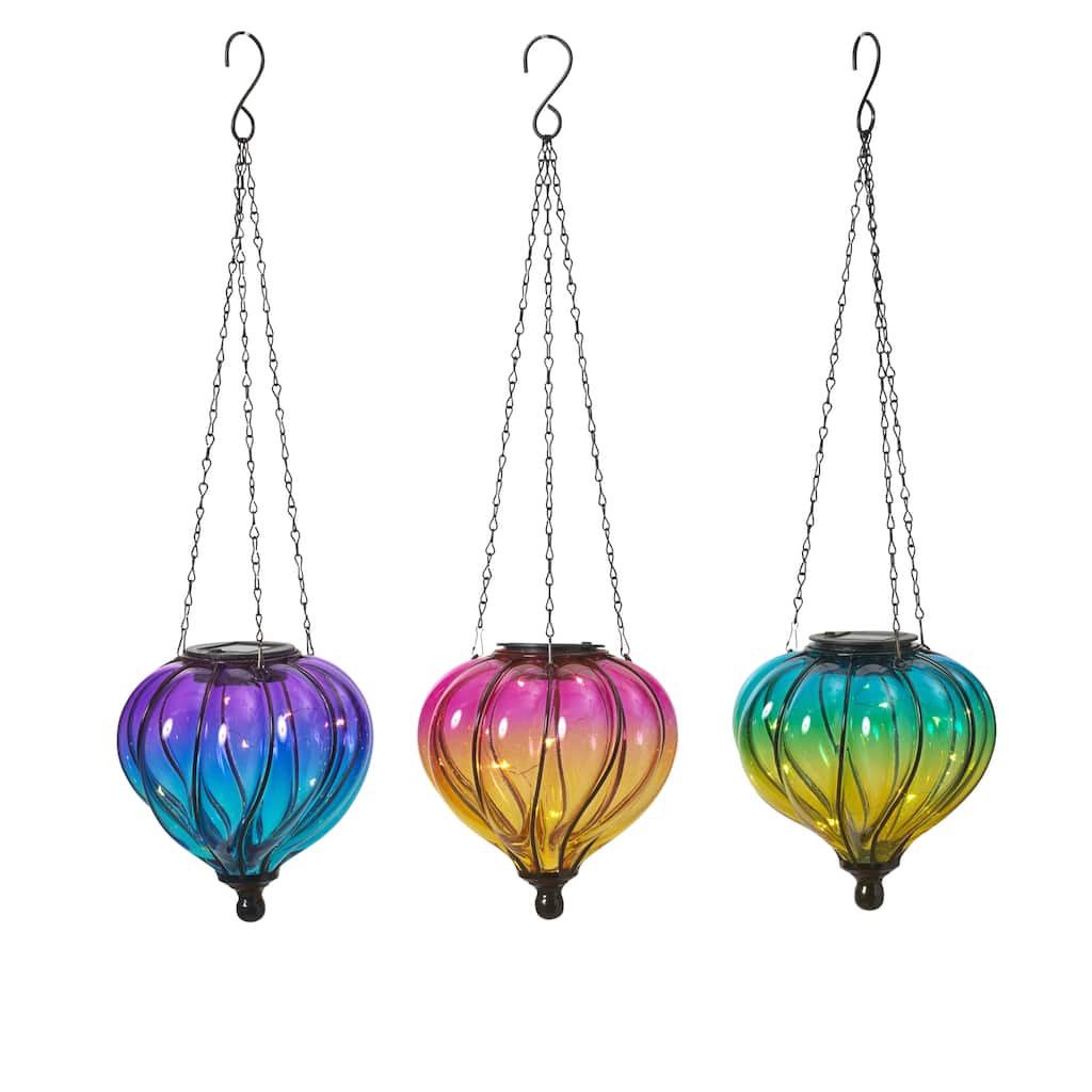 5.9 in Solar Lit Hand Blown Glass Luminary Set of 3