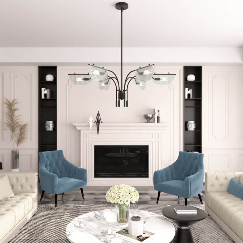 Acroma - 6 Light Black Steel & Glass Dimmable Linear Chandelier
