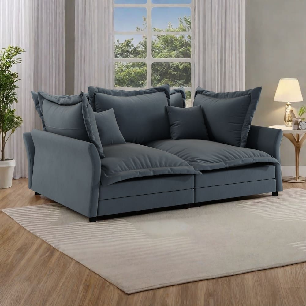 90.55" Velvet 3-Seater Sofa with Solid Wood Frame - Converts to Lounge Chair - High-Density Sponge and Spring Support