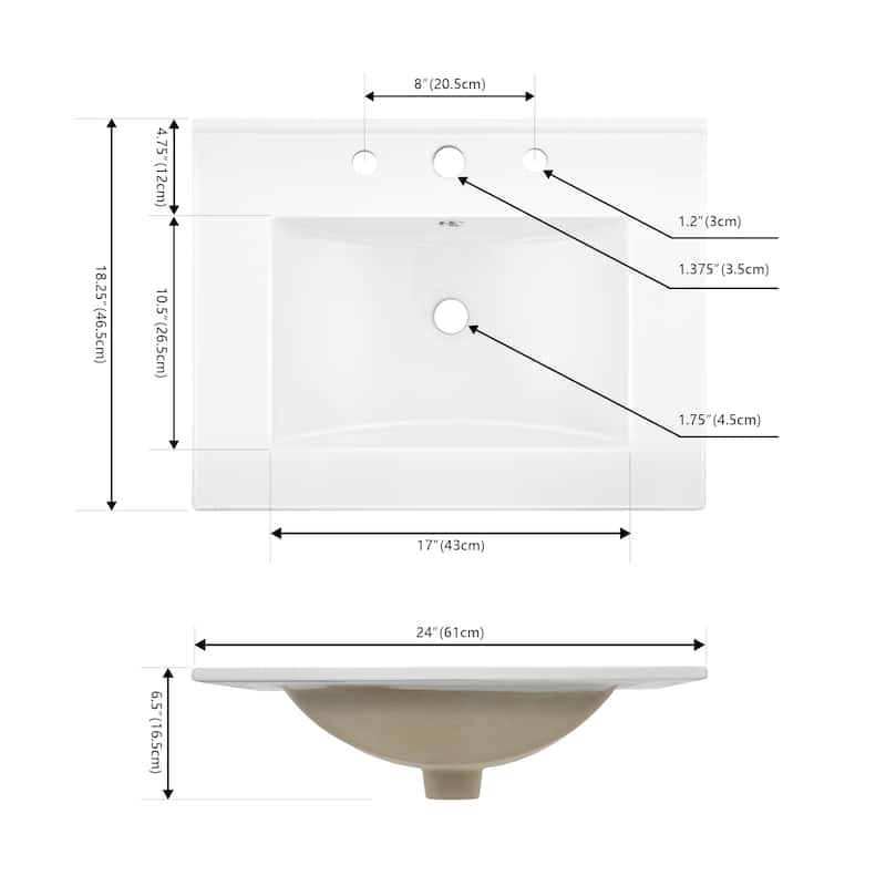 Aubert 3-Hole Classic Contemporary Rectangular Ceramic Single Sink Basin Vanity Top, by JONATHAN Y