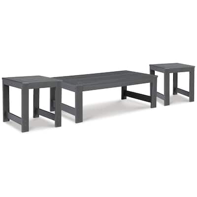 Signature Design by Ashley Amora Gray 3-Piece Outdoor Occasional Table Package - 47.88" W x 23.88" D x 16.75" H