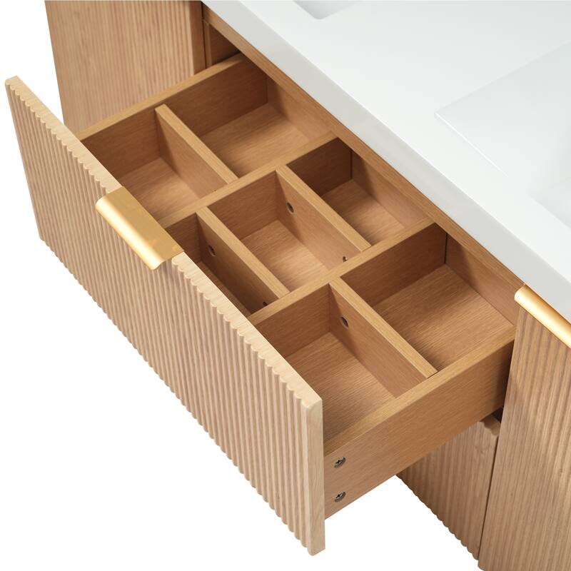 GDFStudio - Mercer Transitional Wall Mounted Bathroom Vanity Cabinet with Double SMC Sink, Soft Close Doors & Drawers