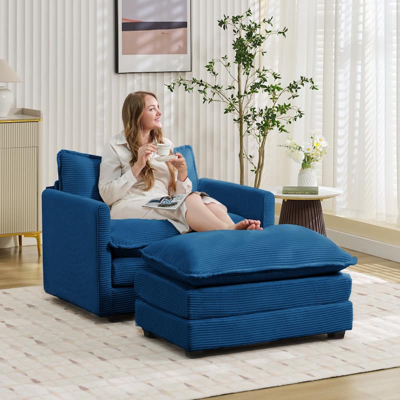 Corduroy Single Sofa Chair, including a Removable Ottoman