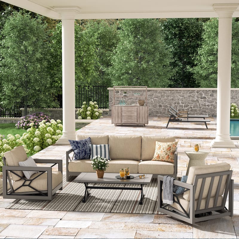 Outdoor Club Swivel Chair with Sunbrella Cushion - 4-Piece