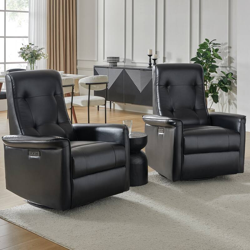 Valentin Modern Faux Leather Swivel Power Recliner with USB Ports Set of 2 by HULALA HOME - Black