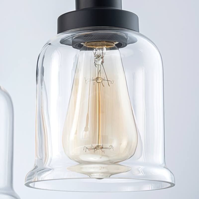 5-Light Mid-Century Modern Matte Black Linear Sputnik Clear Glass Chandelier - 22.05 in. W x 14.37 in. H