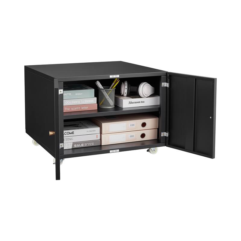 Anmytek Modern Rolling Storage Cabinet Mobile with Wheels Matte Black Accent Multi Purpose Organizer