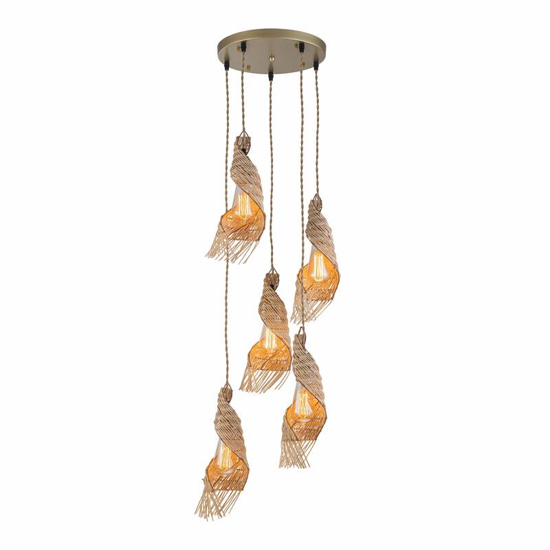 Dena 5-Light Multi Pendant Modern Rattan Cluster Chandelier - 12 Inch Wide