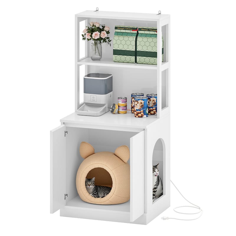 Moasis Hidden Litter Box Furniture with Power Hub for Self-Cleaning Litter Boxes - White