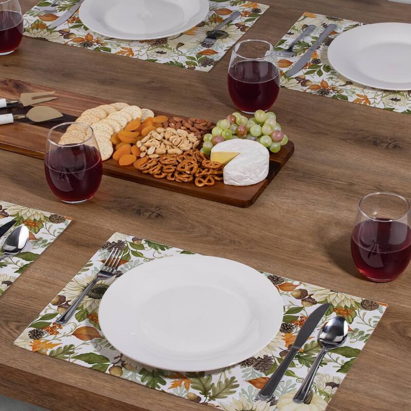 Farmhouse Fall 4-Pack Poly-Cotton Blend Placemats Manufactured in The USA Machine Washable Dryer Safe