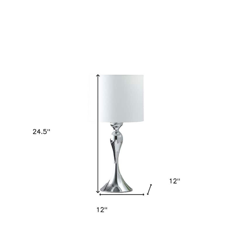 25" Modern Metal Table Lamp with White Drum Shade and Candlestick Design Base Shape In-Line Switch - 24.5"H x 12"W x 12"D