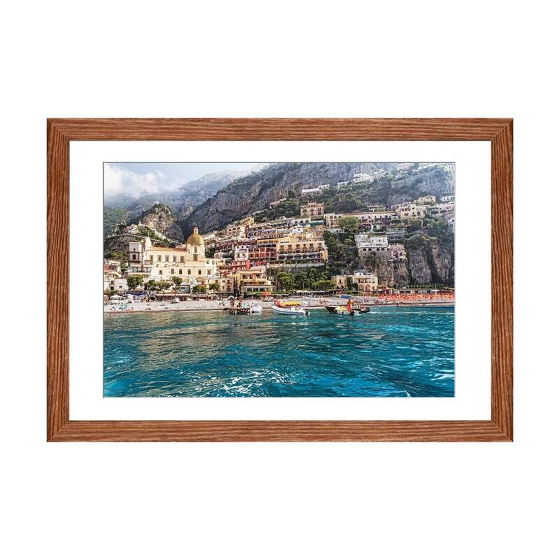iCanvas "Low Angle View of Positano from The Sea, Amalfi Coast, Campania, Italy" by George Oze PFA - Walnut - 16x24x1