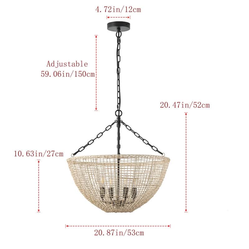 Modern Farmhouse 4-Light Pendant with Woven Rattan Basket Shade and Black Chain Finish