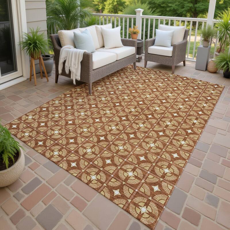 Machine Washable Indoor/ Outdoor Modern Roeland Chantille Rug - Paprika - 9' x 12'