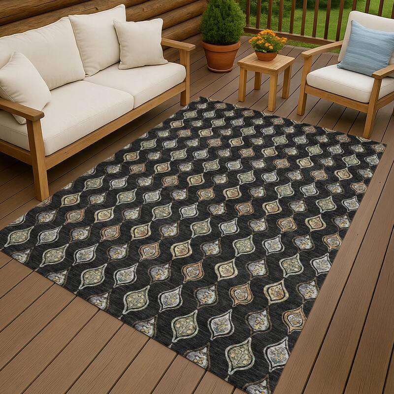 Machine Washable Indoor/ Outdoor Casual Greenwood Chantille Rug - Black - 5' x 7'6"