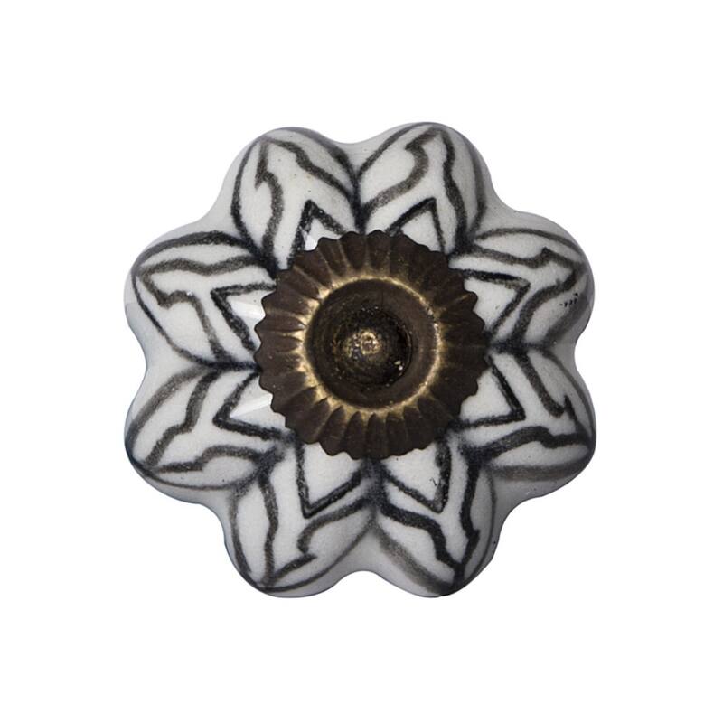 8-Pack Round Ceramic Cabinet Knobs with Hand-Painted Botanical Design and Antique Copper Look - 1.5” x 1.5” x 1.5”