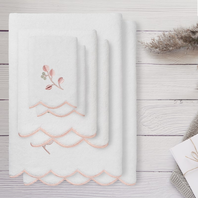 Authentic Hotel and Spa 100% Turkish Cotton WILD BRANCH Scallop Embellished Towel Collection