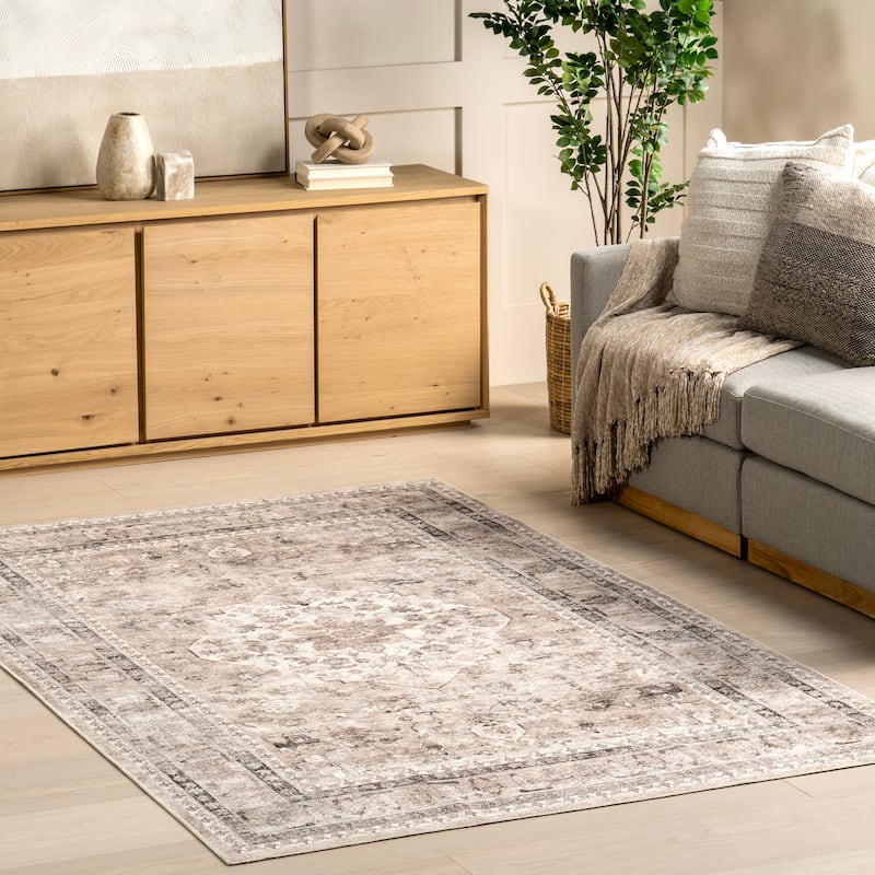 Nuloom Delisa Vintage Stain-Resistant Machine Washable Area Rug - 5' x 8' - Stone - Rectangle