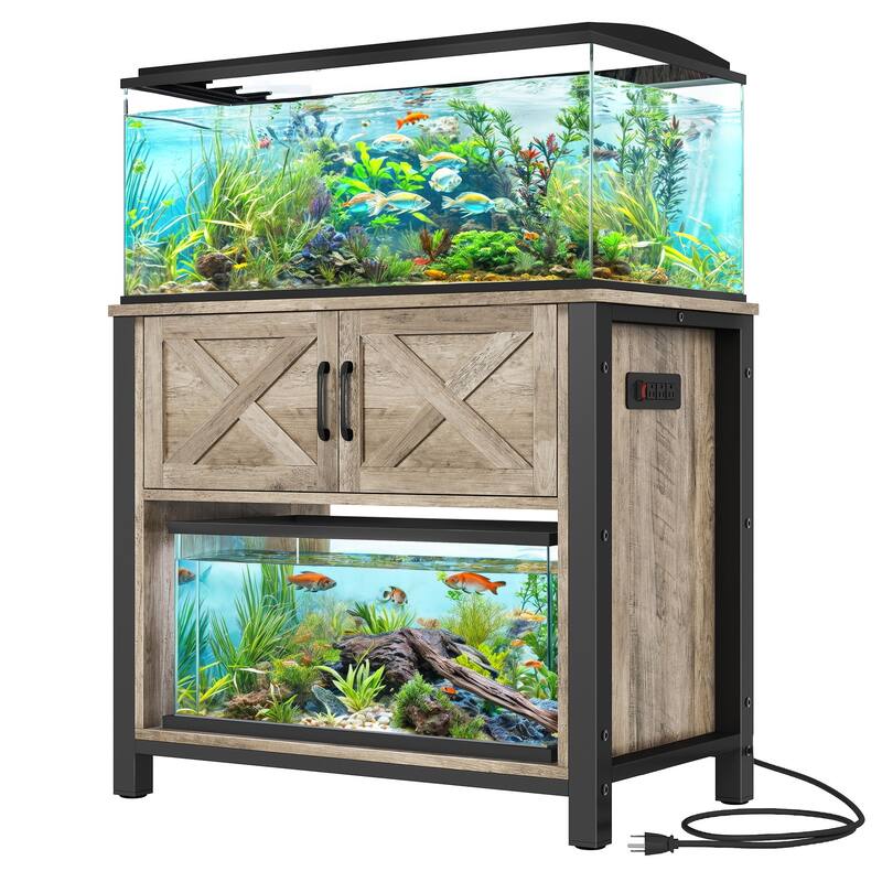 Aquarium Stand Cabinet 40-50/55-75 Gallon Fish Tank Stand with Power Outlets - Grey 40-50 Gallon
