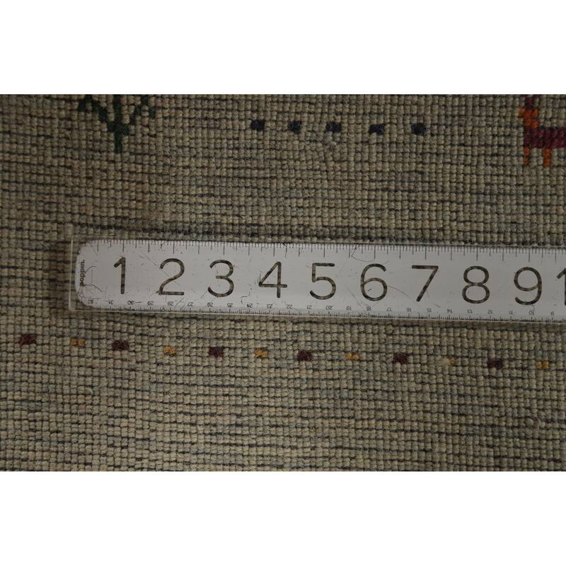 Hand Knotted Oriental 100% Wool Carpet Tribal Animal Pictorial Green Gabbeh Area Rug - 4' 11'' X 2' 10''