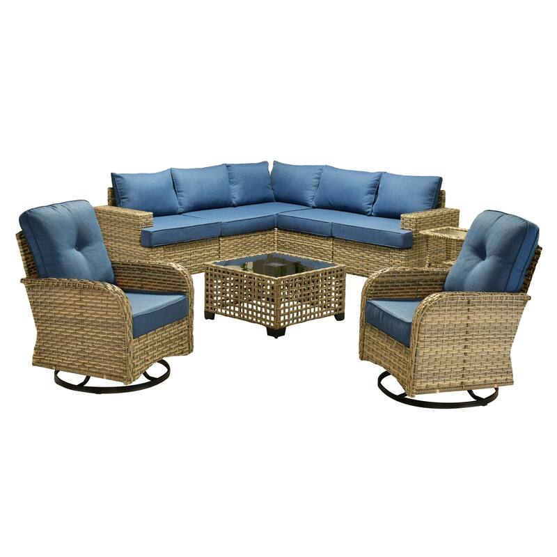 XIZZI 9-piece Outdoor Wicker Patio Furniture Set with Swivel Chairs