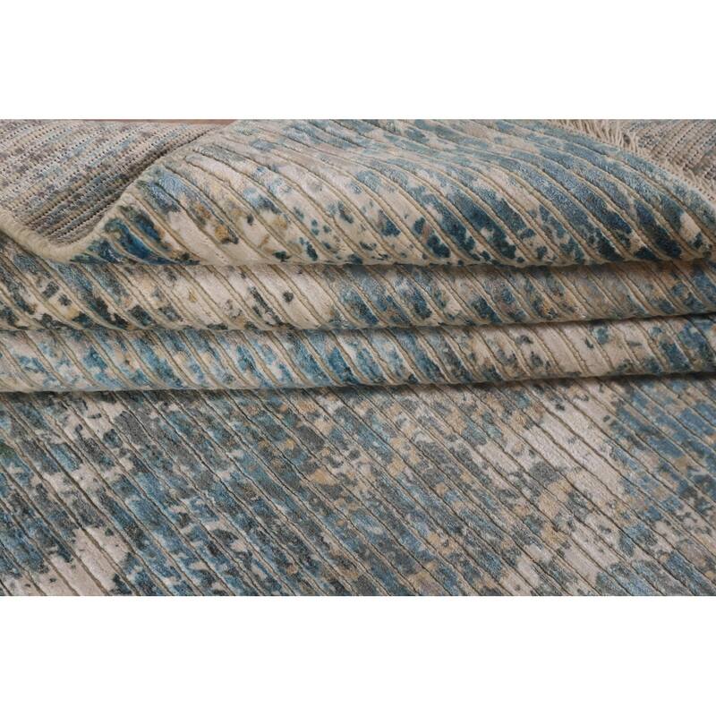 Striped / Abstract Area Rug Hand-Knotted Wool Carpet - 5'6"x 7'8"