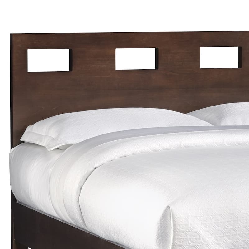 Yee Mahogany Wood Platform Queen Bed, Panel Cut Out Design, Dark Brown