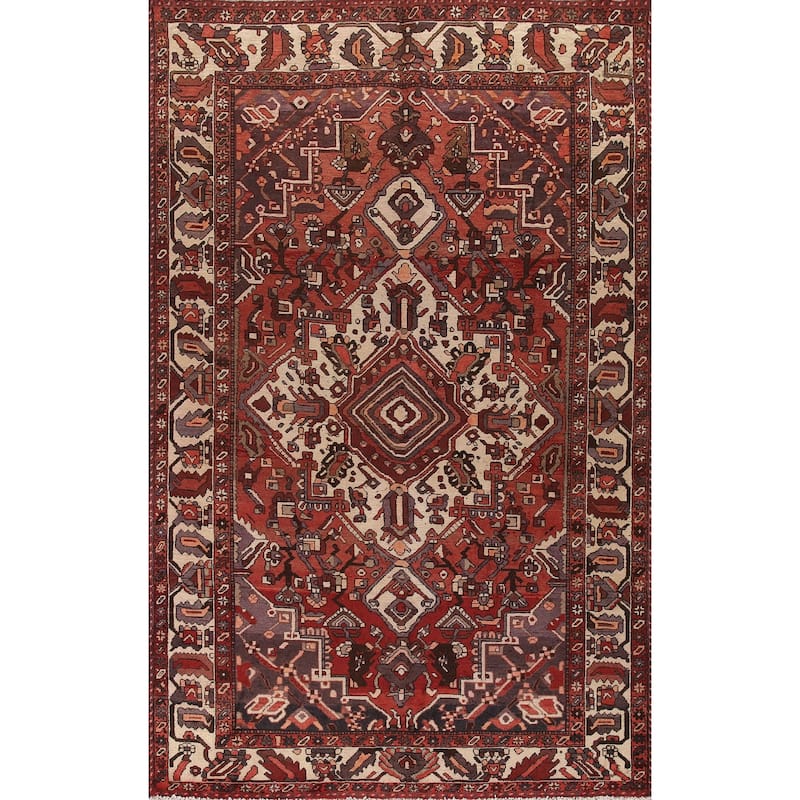 Geometric Bakhtiari Persian Vintage Area Rug Handmade Wool Carpet - 6'8"x 10'6"