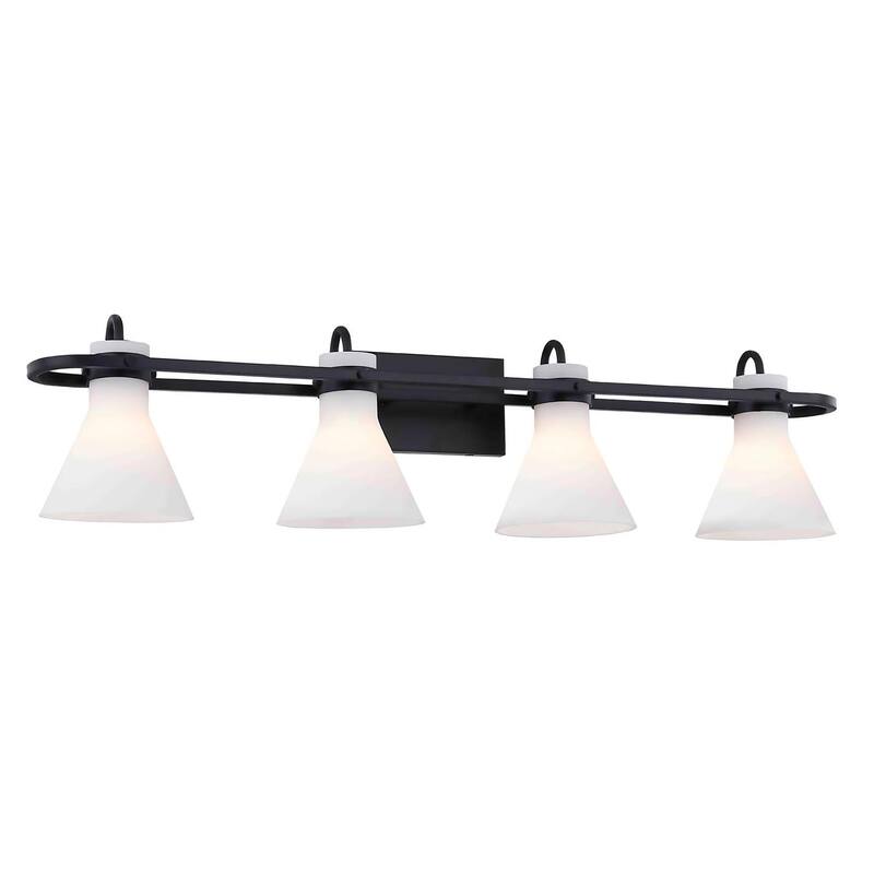 Justice Design Group Ludlow 4-Light Bath Bar - Opal Glass - Matte Black Finish - Matte Black