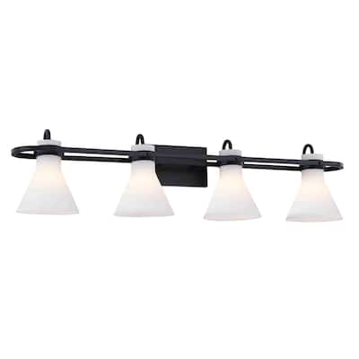 Justice Design Group Ludlow 4-Light Bath Bar - Opal Glass - Matte Black Finish
