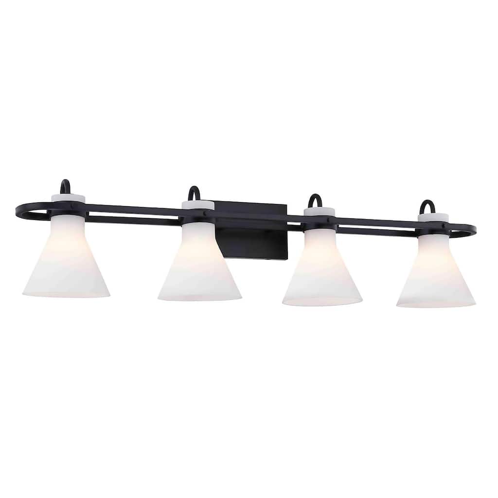 Justice Design Group Ludlow 4-Light Bath Bar - Opal Glass - Matte Black Finish