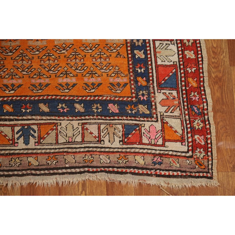 Hand Knotted Oriental 100% Wool Carpet Traditional Geometric Oranges & Rust Caucasian Runner Rug - 9' 3'' X 4' 0''