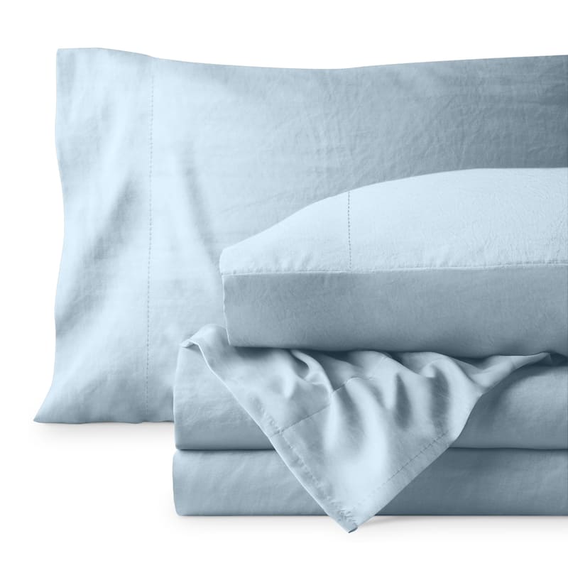 Bare Home Washed Microfiber Deep Pocket Sheet Set - Queen - Summer Sky