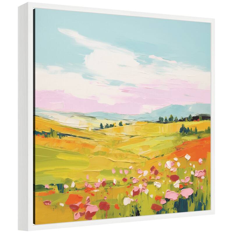 Kate and Laurel Sylvie Colorful Meadow Landscape Framed Canvas by The Creative Bunch Studio - 22x22