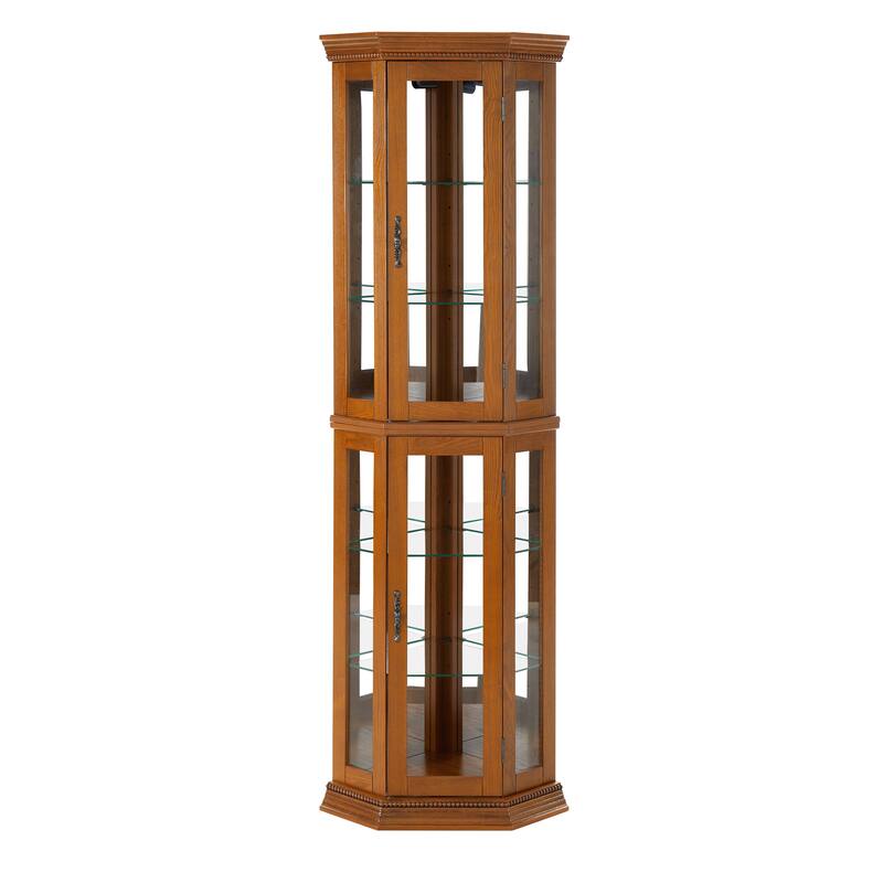 Lighted Corner Curio Cabinet with 6 Shelves, Mirrored Back & Adjustable Tempered Glass, Storage Display Cabinet