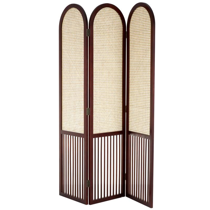 Arched Slatted Wood Base or Wood Distressed Shuttered and 3 Panel Room Divider - Brown, Dark Brown or Grey - Roche River Décor