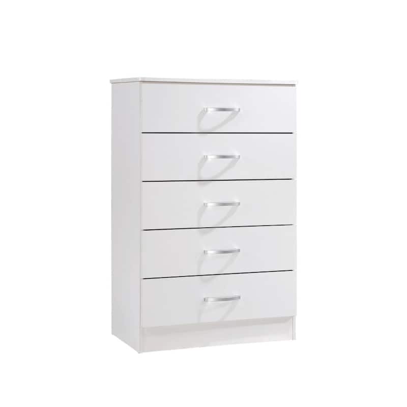 47.75" White and Silver Rectangular 5-Drawer Chest