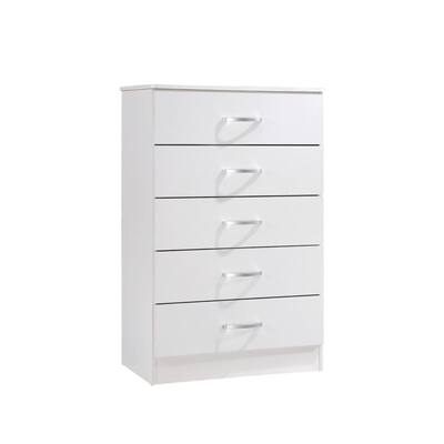 47.75" White and Silver Rectangular 5-Drawer Chest