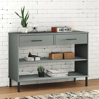 vidaXL Console Cabinet Buffet Storage with Metal Legs Solid Wood Pine OSLO - 38.6" x 13.8" x 27.6"