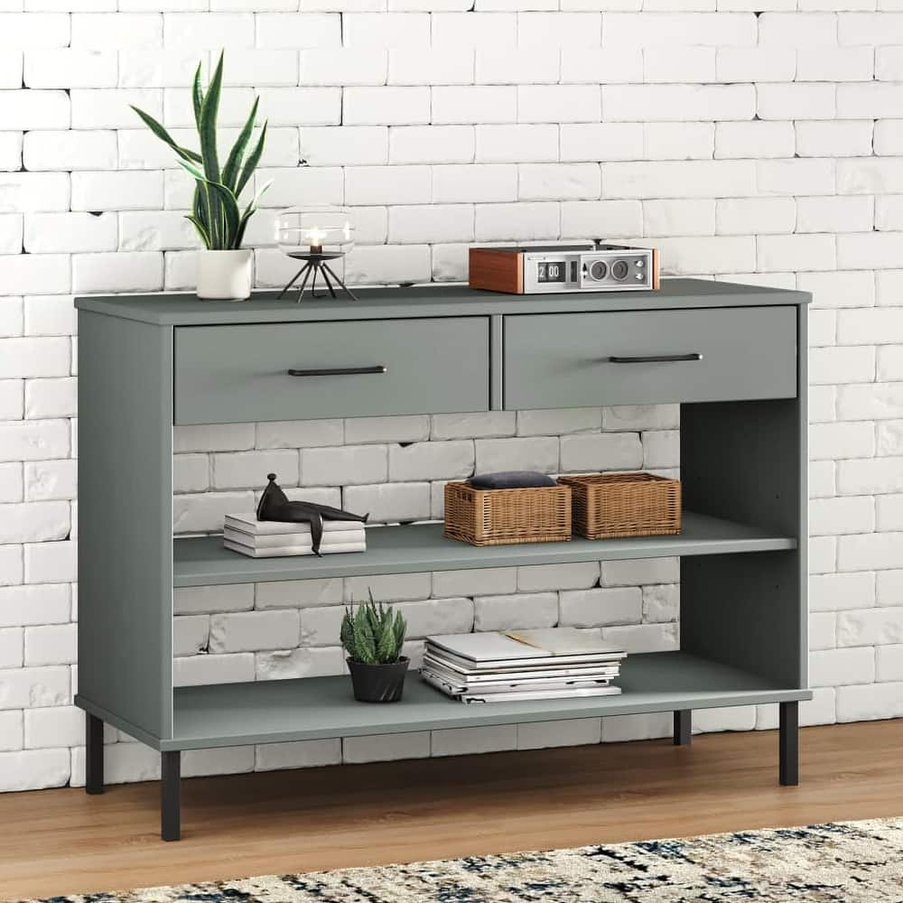 vidaXL Console Cabinet Buffet Storage with Metal Legs Solid Wood Pine OSLO - 38.6" x 13.8" x 27.6"