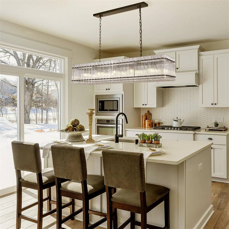 10-Light Black Rectangular Crystal Chandelier