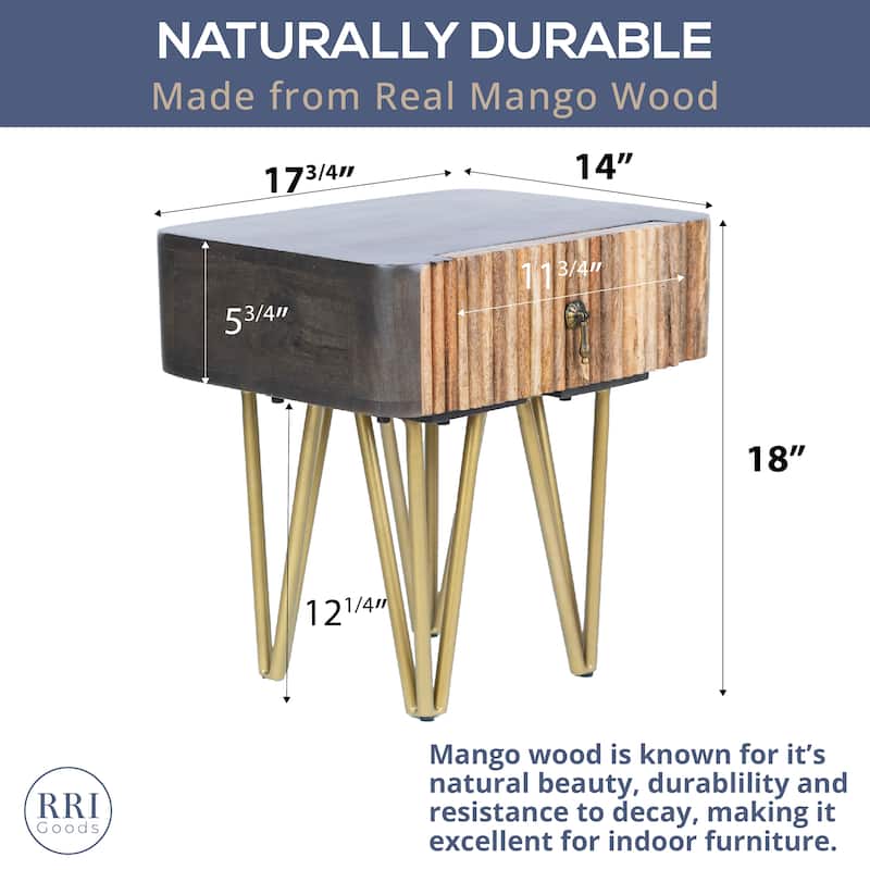 Vintage-Inspired Nightstand with Drawer, 18" Mango Wood Bedside Table